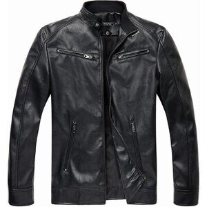 🆕Men's Black0072 Collar Leather Motorcycle Lightweight Faux Leather Jacket
